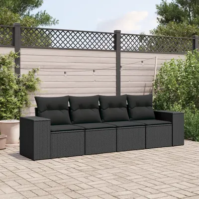 Gossi set mobilier de gradina cu perne, 4 piese, negru, poliratan