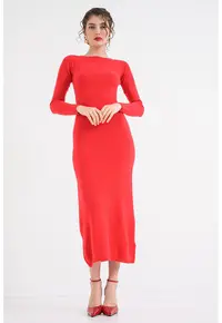 Rochie din casmir cu decupaj pe partea din spate - Rosu