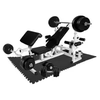 Banca multifunctionala alba cu set greutati 100kg set covoras