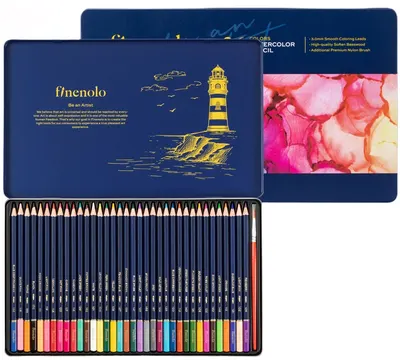 Creioane colorate pentru acuarelă Deli Finenolo - EC129, 36 culori, în cutie metalică