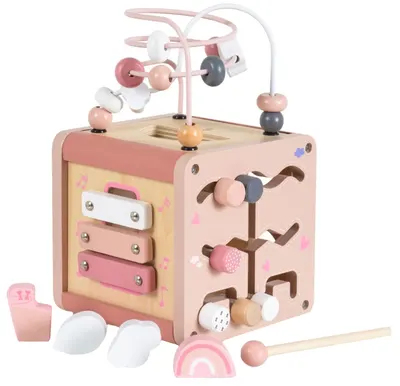 Cub activ din lemn Moni Toys - Roz