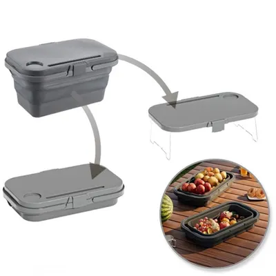Coș de picnic, pliabil, 3 în 1, gri, masă portabilă, recipient și cutie multifuncțională, 15L, KP03SZ, eCarla