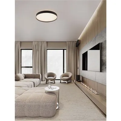 Plafoniera ROI Triac Dimabil Nisipiu Negru Metal, Aluminiu & Acrylic LED 48 Wat 220-240Volt 3724Lm IP20 2700 + 3000K Dip Intrerupator Deschis sus & jos