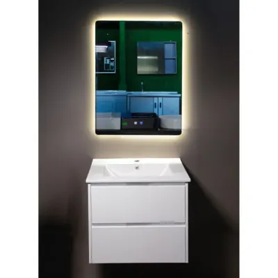 Set mobilier baie PVC alb Andra YJ-60-800 cu lavoar ceramic si oglinda cu LED antiaburire 80 cm