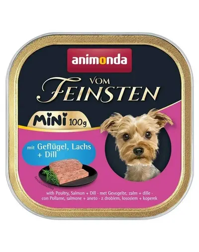 ANIMONDA Vom Feinsten Mini hrană umedă pentru câini de talie mică cu pasăre, somon și mărar 100 g