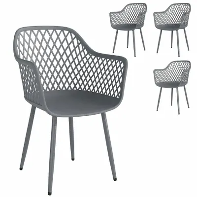 Outsunny Set 4 scaune de grădină, scaune din plastic rezistente la UV cu braț și spătar 56 x 51 x 84 cm gri închis | Aosom Romania