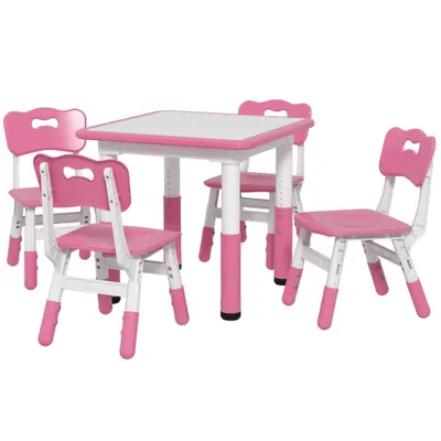 AIYAPLAY Set Masă și Scaune pentru Copii 18-60 Luni cu Înălțime Reglabilă și Tablă de Scris, 60x60x46-58 cm, Roz | Aosom Romania