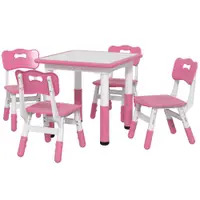 AIYAPLAY Set Masă și Scaune pentru Copii 18-60 Luni cu Înălțime Reglabilă și Tablă de Scris, 60x60x46-58 cm, Roz | Aosom Romania