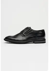 Pantofi derby din piele ecologica cu insertie elastica - Negru