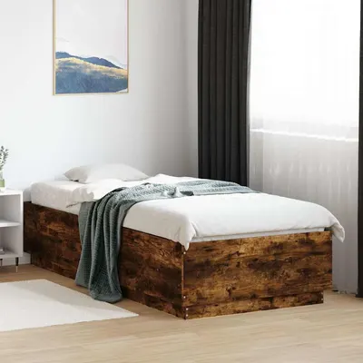 vidaXL Cadru de pat cu LED, stejar fumuriu, 100x200 cm, lemn prelucrat