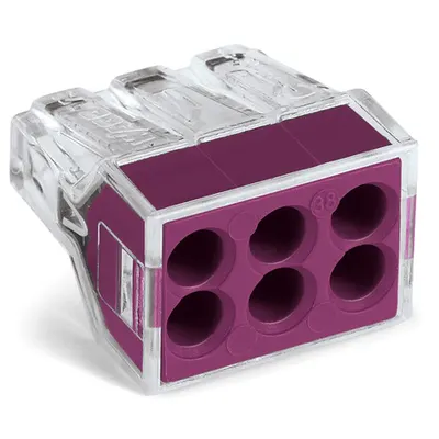 PUSH WIRE® conector clema pentru conductor rigid; max. 2.5 mm²; 6 borne; transparent ; violet