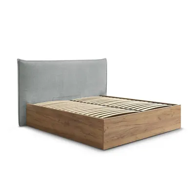 Pat matrimonial gri deschis tapițat/din placă aglomerată de lemn tapițat cu spațiu de depozitare cu somieră 180x200 cm Charlie – Bobochic Paris