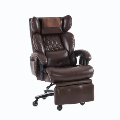 Scaun director cu funcție de masaj și încălzire, scaun de birou ergonomic cu piele artificială, 88 x 70 x 112,5 cm, Maro | Aosom Romania