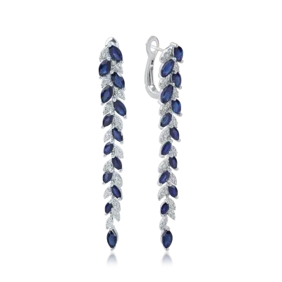 Cercei lungi din aur alb cu safire de 6.6ct si diamante de 0.84ct