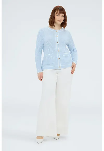 Cardigan cu nasturi si dungi - Albastru pastel