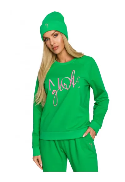 Beanie dama cu broderie. . Bumbac/Elastan. Verde. Marime Universala