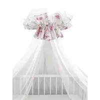Baldachin mare din tull + suport metalic, MimiNu, Cu funda din bumbac, Dimensiune 400x170 cm, Materiale certificate Oeko Tex Standard 100, Design, Pink Ballerina