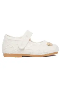 Balerini copii dantela - velcro - alb - textil -