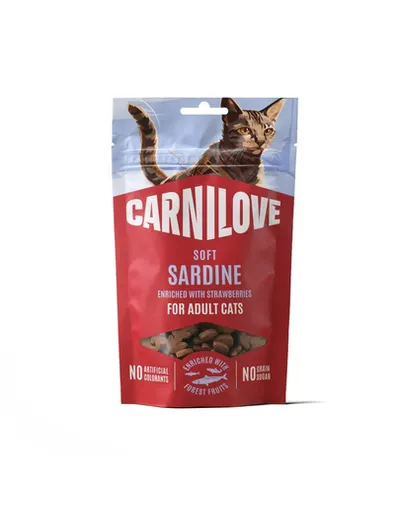 Gustări moi pentru pisici CARNILOVE Soft Snack cu sardină și căpșuni 50 g