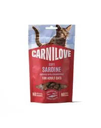 Gustări moi pentru pisici CARNILOVE Soft Snack cu sardină și căpșuni 50 g