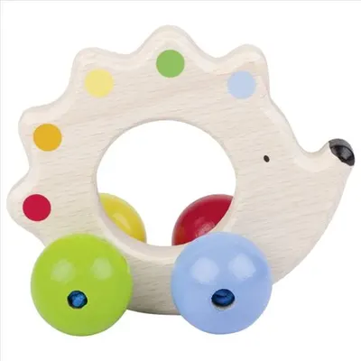 Zornaitoare din lemn Arici cu bile colorate, pentru bebelusi