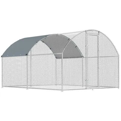 PawHut Țarc pentru Găini de Exterior, 2.8x3.4x1.9m, 9.5㎡ Țarc Metalic din Oțel Galvanizat cu Acoperiș Impermeabil Anti-UV și Încuietoare, Coteț pentru 10-16 Găini, Iepuri și Rațe | Aosom Romania