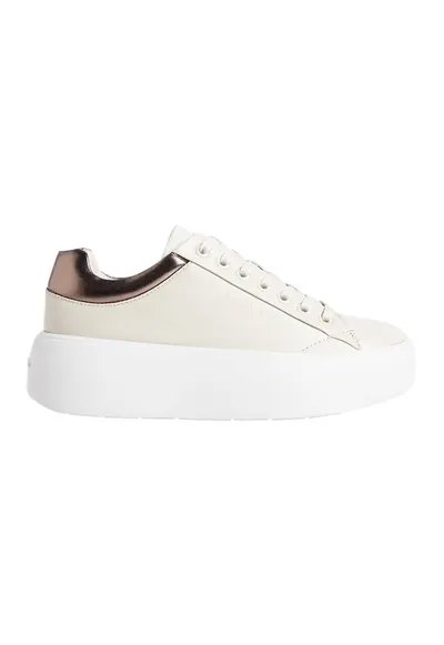 Pantofi sport wedge de piele - Alb murdar/Bronz