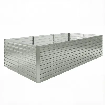 Outsunny Jardineră exterioară, jardineră ridicată galvanizată cu bordură de siguranță și fund deschis 240 x 120 x 60 cm gri argintiu | Aosom Romania