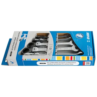 Set de chei articulate combinate din otel forjat cu clichet, in cutie de carton