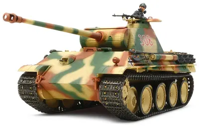 Model de asamblare militară Tamiya: Tancuri - Tanc mediu german Panther Ausf. G, producție timpurie (motor unic), 1 figurină