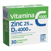 Vitamina C 1000mg + Zinc 25mg + D3 4000UI, 30 comprimate, Fiterman
