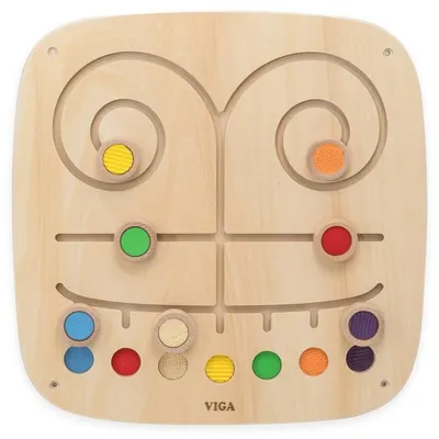 Tablă senzorială din lemn VIGA Toys – Labirint senzorial cu texturi și culori