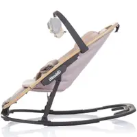 Scaunel balansoar Chipolino Senso Biscotta Wood cu spatar reglabil, bara de jucarii, suport pentru cap, centuri de siguranta, pliere compacta