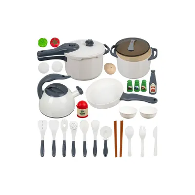 Set accesorii bucatarie, 32 piese, vase, ustensile, alimente, multicolor