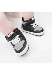 Pantofi sport inalti Model AL 19105 - Pentru bebelusi - Piele ecologica - Baieti - Negru cu gri - Multicolor