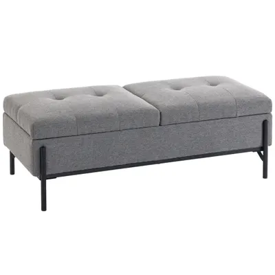 HOMCOM Ladă-bancă din ţesătură tip in, bancă de pat cu 2 compartimente, capace rabatabile şi perne extra-groase, 117 x 50 x 44 cm | Aosom Romania