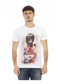 Tricou cu decolteu la baza gatului si imprimeu grafic - Alb