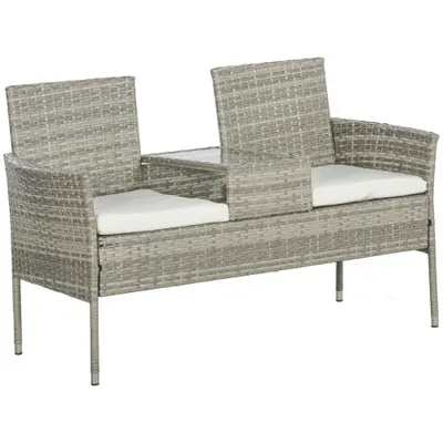 Outsunny Bancă de grădină din rășină împletită 2 locuri cu masă și perne - 135 x 64 x 81 cm - pentru balcon și terasă negru | Aosom Romania