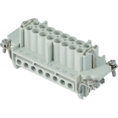 Insert pentru conector Mama - 77X27 - 16P + E 16A 500V / 6kV / 3 - ȘURUB CONNECTION - CU PLATE - GRI