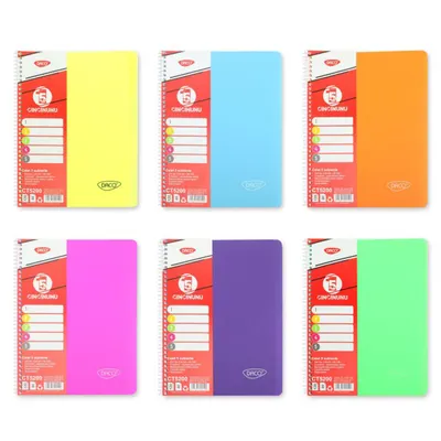 Caiet cu spira A4, 200file, coperta plastic, 5 subiecte, Daco