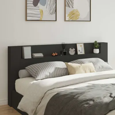 vidaXL Tăblie cu dulap și LED, negru, 220x16,5x103,5 cm
