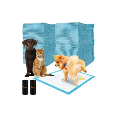 Set 100 covorase absorbante pentru caini si pisici, universale, 2 role pungi incluse, impermeabil, 60x60 cm