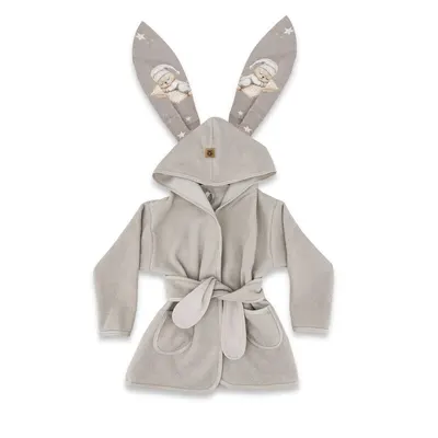 Halat de baie, MimiNu, Cu urechi, 2 - 5 ani, Moale, Cu buzunare, Cu cordon, Din bumbac si thermo fleece, Materiale certificate Oeko Tex Standard 100, Bedtime story beige