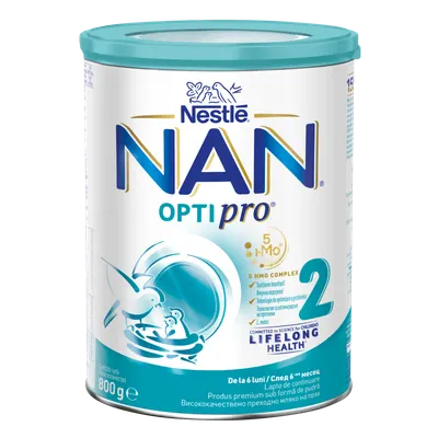 Lapte praf de continuare pentru bebelusi NAN Optipro 2 de la 6 luni, 800g, Nestle