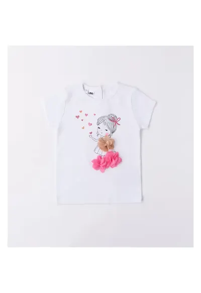 Tricou cu imprimeu pentru fete - 4.6333 - Alb - Alb/Bej/Roz