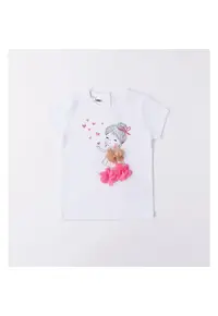 Tricou cu imprimeu pentru fete - 4.6333 - Alb - Alb/Bej/Roz