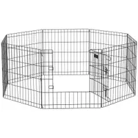 PawHut Gard Modular pentru Câini și Căței, Interior/Exterior, cu 8 Panouri din Plasă și Ușă, 61x61 cm, Negru | Aosom Romania