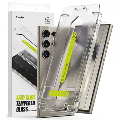 Folie de protectie Ecran Ringke Easy Slide pentru Samsung Galaxy S24 Ultra S928, Sticla Securizata, Full Glue, Set 2 bucati