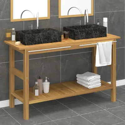 Gossi dulap de baie cu chiuvete din marmura, negru, lemn masiv tec