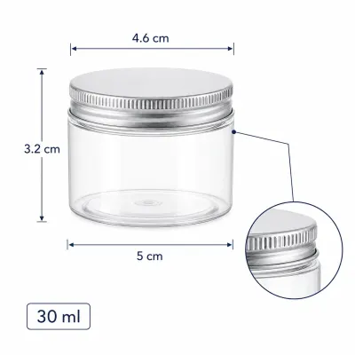 Borcan rotund transparent cu capac aluminiu - 30ml
